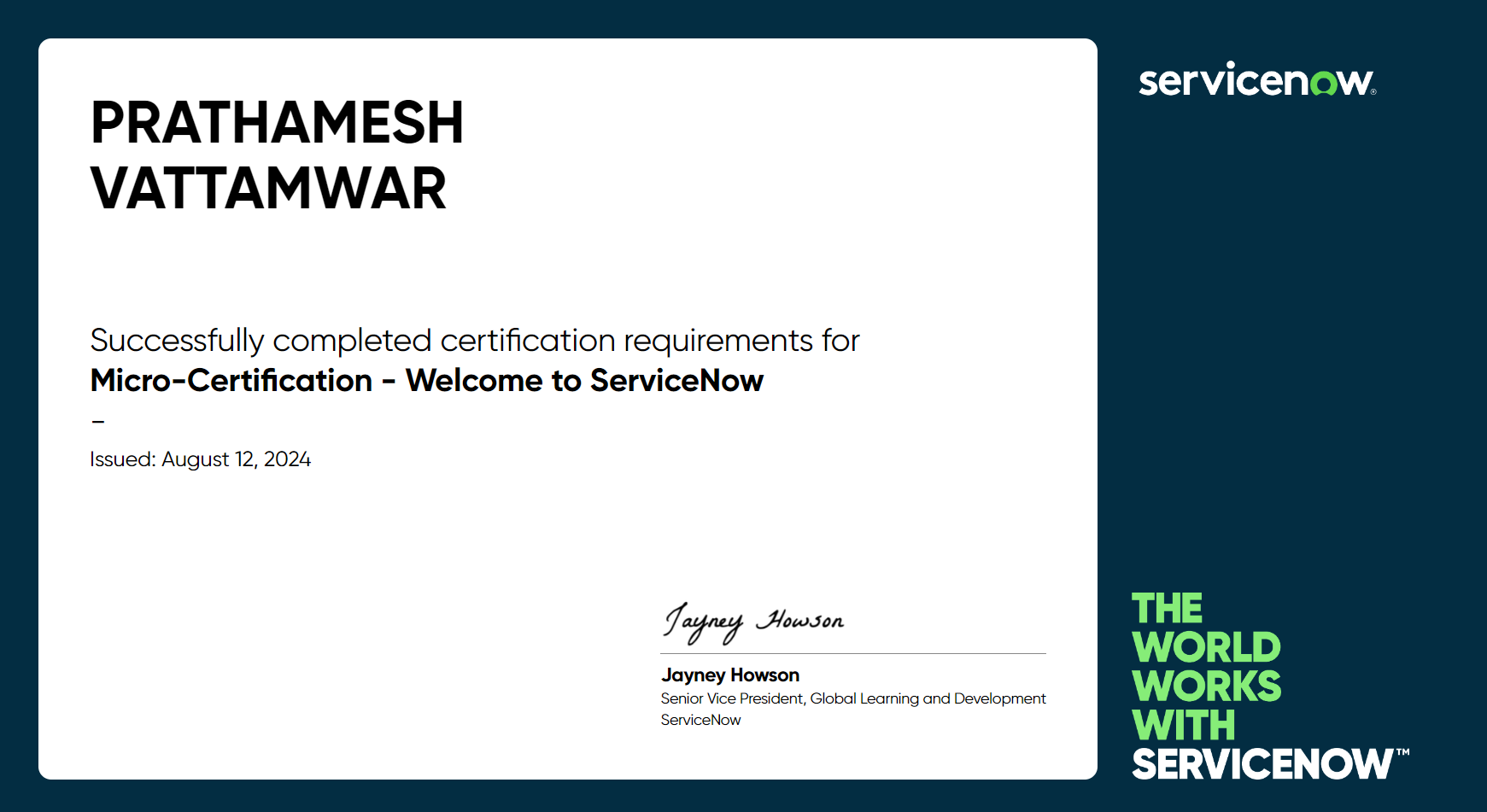 ServiceNow Certificate